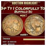 YO 1913-p Ty I Buffalo Nickel Colorfully Toned 5c