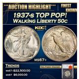 1937-s Walking Liberty Half Dollar TOP POP! 50c ms