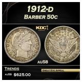 1912-d Barber Half Dollars 50c Grades Choice AU/BU