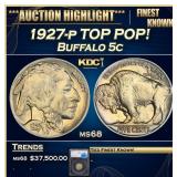 1927-p Buffalo Nickel TOP POP! 5c ms68 SEGS