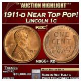 1911-d Lincoln Cent Near Top Pop! 1c ms66+ rd SEGS