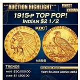 YO 1915-p Gold Indian Quarter Eagle TOP POP! $2 1/