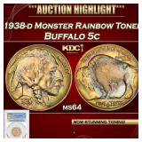 YO PCGS 1938-d Buffalo Nickel Monster Rainbow Tone