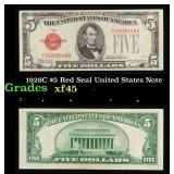 1928C $5 Red Seal United States Note Grades xf+