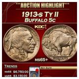 YO 1913-s Ty II Buffalo Nickel 5c ms65+ SEGS