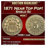 1871 Proof Shield Nickel Near Top Pop! 5c pr66+ ca