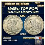 1945-d Walking Liberty Half Dollar TOP POP! 50c ms