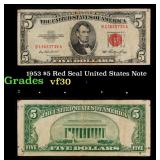 1953 $5 Red Seal United States Note Grades vf++