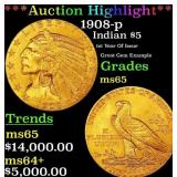 *Highlight* 1908-p Gold Indian Half Eagle $5 GEM U