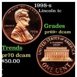 1998-s Proof Lincoln Cent 1c Grades GEM++ Proof De