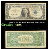 1957 $1 Blue Seal Silver Certificate Grades vf+