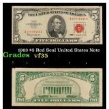 1963 $5 Red Seal United States Note Grades vf++