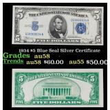 1934 $5 Blue Seal Silver Certificate Grades Choice