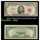 1963 $5 Red Seal United States Note Grades vf+