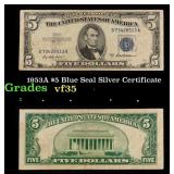 1953A $5 Blue Seal Silver Certificate Grades vf++