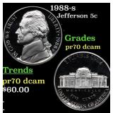 1988-s Proof Jefferson Nickel 5c pr70 dcam SEGS