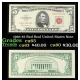 1963 $5 Red Seal United States Note Grades Select