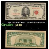 1963 $5 Red Seal United States Note Grades xf