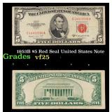 1953B $5 Red Seal United States Note Grades vf+