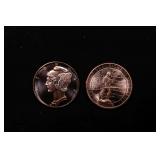 Group of Two 1oz .999 Fine Copper Bullion Rounds -