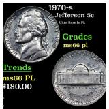 1970-s Jefferson Nickel 5c Grades GEM+ UNC PL