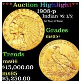 *Highlight* 1908-p Gold Indian Quarter Eagle $2 1/