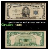 1953A $5 Blue Seal Silver Certificate Grades vf++