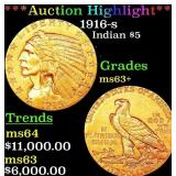 *Highlight* 1916-s Gold Indian Half Eagle $5 Selec