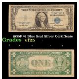 1935F $1 Blue Seal Silver Certificate Grades vf+