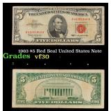 1963 $5 Red Seal United States Note Grades vf++