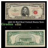 1963 $5 Red Seal United States Note Grades vf++