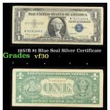 1957B $1 Blue Seal Silver Certificate Grades vf++