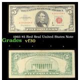 1963 $5 Red Seal United States Note Grades vf++