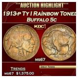 YC 1913-p Ty I Buffalo Nickel Rainbow Toned 5c ms6