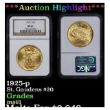 PCGS 1925-p Gold St. Gaudens Double Eagle $20 ms61