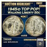 YC 1945-d Walking Liberty Half Dollar TOP POP! 50c