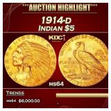 IC 1914-d Gold Indian Half Eagle $5 Choice Unc USC