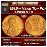 1919-p Lincoln Cent Near Top Pop! 1c ms68+ rd SEGS