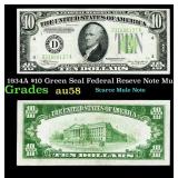 1934A $10 Green Seal Federal Reseve Note Mule Grad