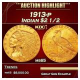 IC 1913-p Gold Indian Quarter Eagle $2 1/2 ms65 SE