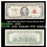 1966 $100 Red Seal United States Note Grades vf+