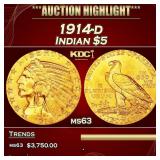 IC 1914-d Gold Indian Half Eagle $5 Select Unc USC