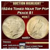 YC 1924-s Peace Dollar Toned Near Top Pop! $1 ms65