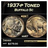 IC 1937-p Buffalo Nickel Toned 5c Grades GEM++ Unc