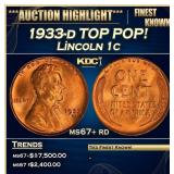 IC 1933-d Lincoln Cent TOP POP! 1c ms67+ rd SEGS