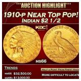 IC 1910-p Gold Indian Quarter Eagle Near Top Pop!