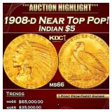 IC 1908-d Gold Indian Half Eagle Near Top Pop! $5