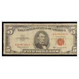 1963 $5 Red Seal United States Note Grades f+