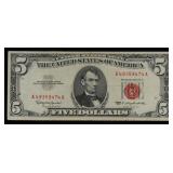 1963 $5 Red Seal United States Note Grades vf+