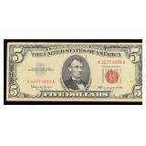 1963 $5 Red Seal United States Note Grades vf++